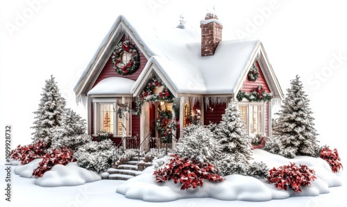 a christmas house in loving style, plain white background photo