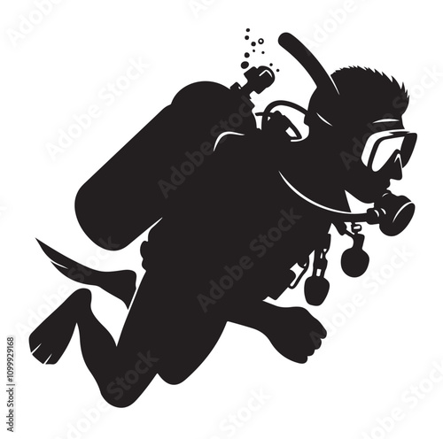 Scuba diving silhouettes. vector   illustration