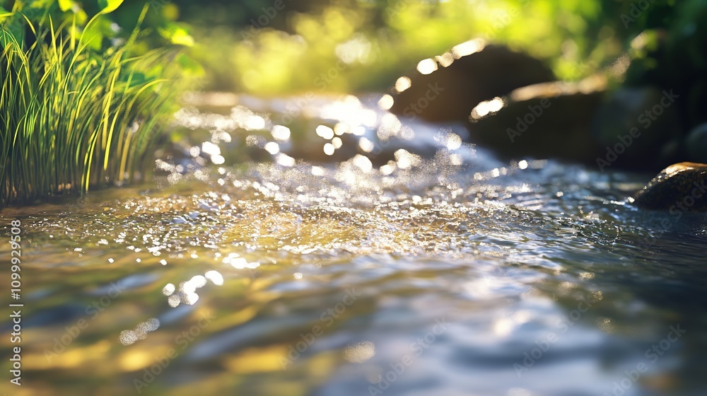 Fototapeta premium Detailed close-up of a stream with water flowing