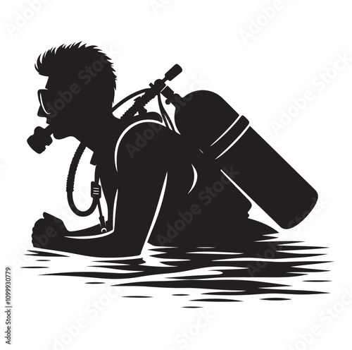 Scuba diving silhouettes. vector   illustration