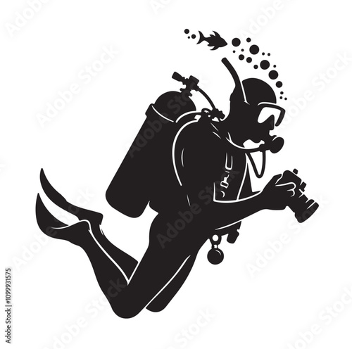 Scuba diving silhouettes. vector   illustration