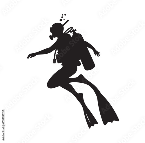 Scuba diving silhouettes. vector   illustration