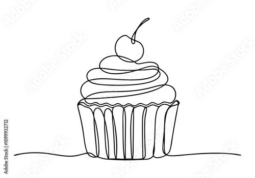 Continuous Line Art of Sweet Cupcake – Minimalist Dessert Illustration