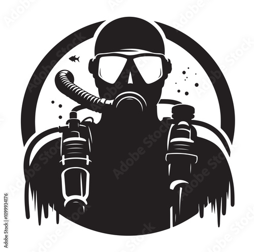 Scuba diving silhouettes. vector   illustration