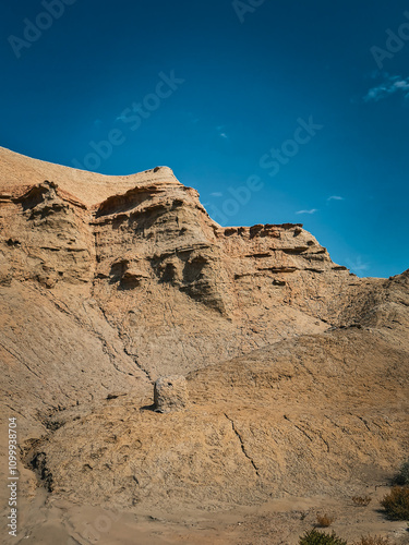 xinjiang wind erosion landform landscape of crayon in sunset, world ghost town of karamay, Ghost city in Urho, Xinjiang. photo