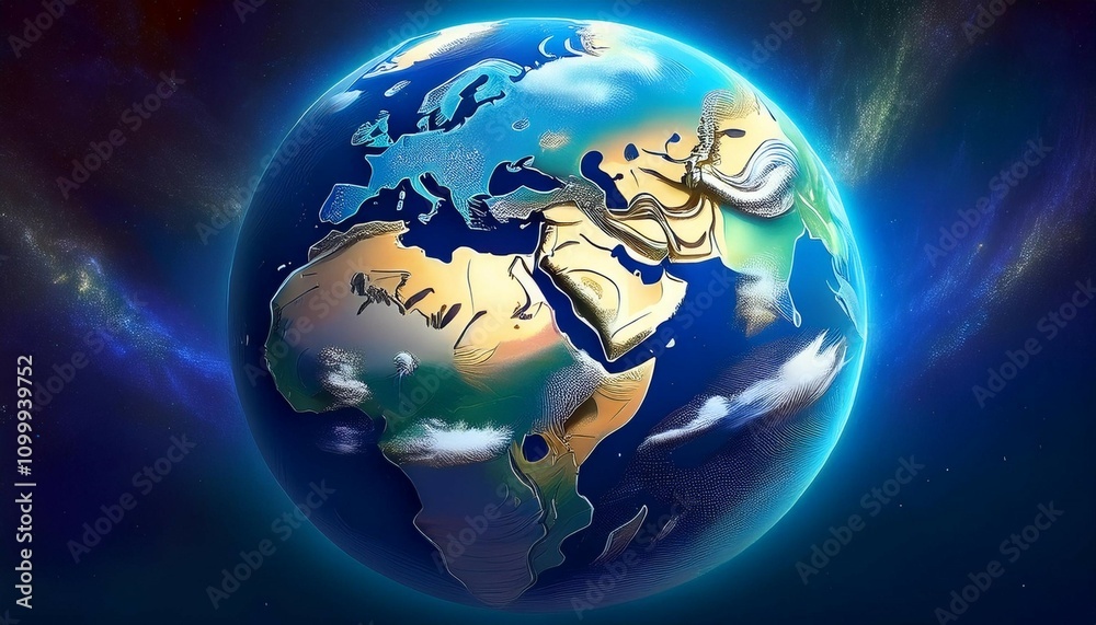 Fototapeta premium earth from space blue planet with white clouds and continents