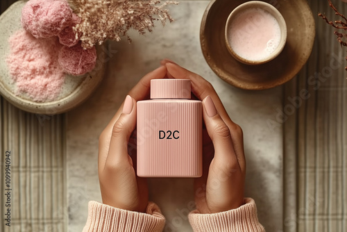A trendy product being packed in minimalist branding, representing D2C, with 