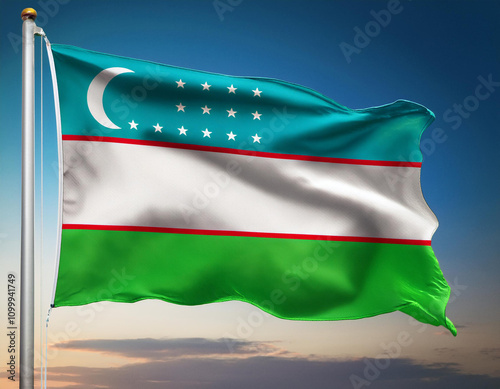 National Uzbekistan flag, official colors and proportion correctly 35562 photo