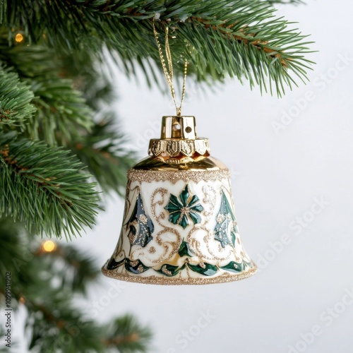 christmas bell decoration on white background photo