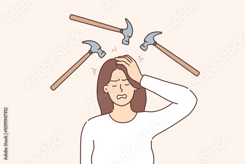 Headache torment woman who feels blows to head with hammers and needs pharmacological remedies