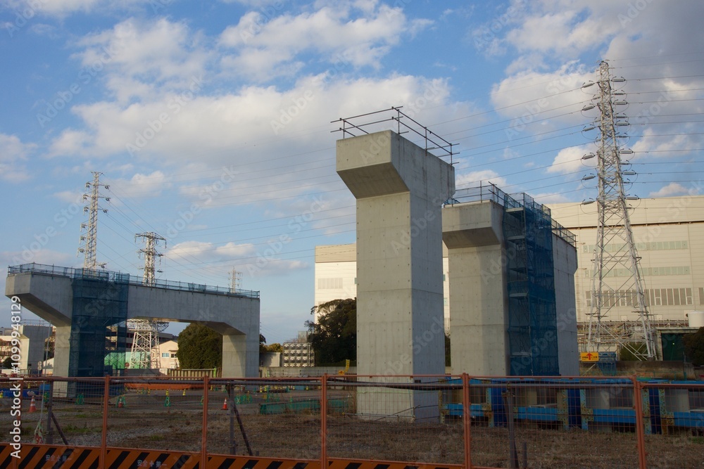 Obraz premium 横浜市栄区 田谷の景色 横浜湘南道路田谷線 高速道路工事