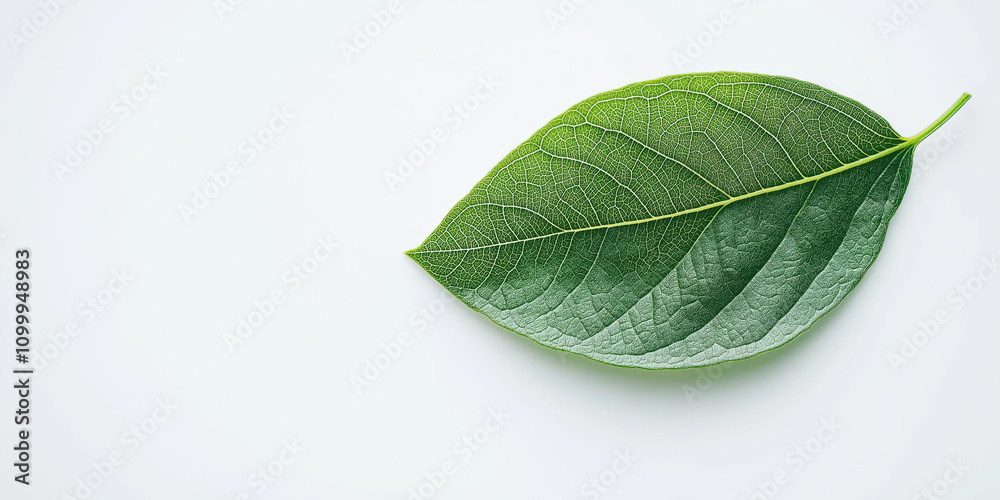 Obraz premium Detailed close-up of a green leaf with visible veins on a white background