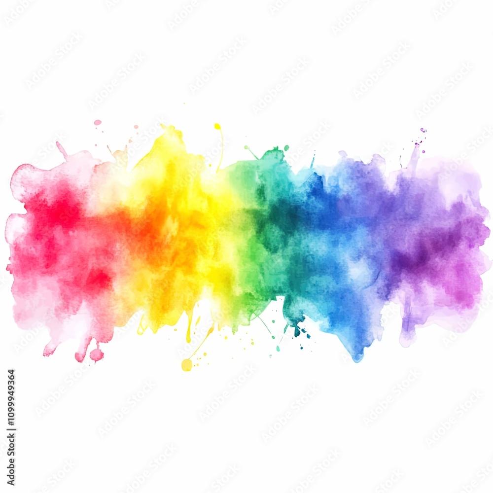 Fototapeta premium Rainbow watercolor banner background on white. Pure vibrant watercolor colors. Creative paint gradients, fluids, splashes, spray and stains