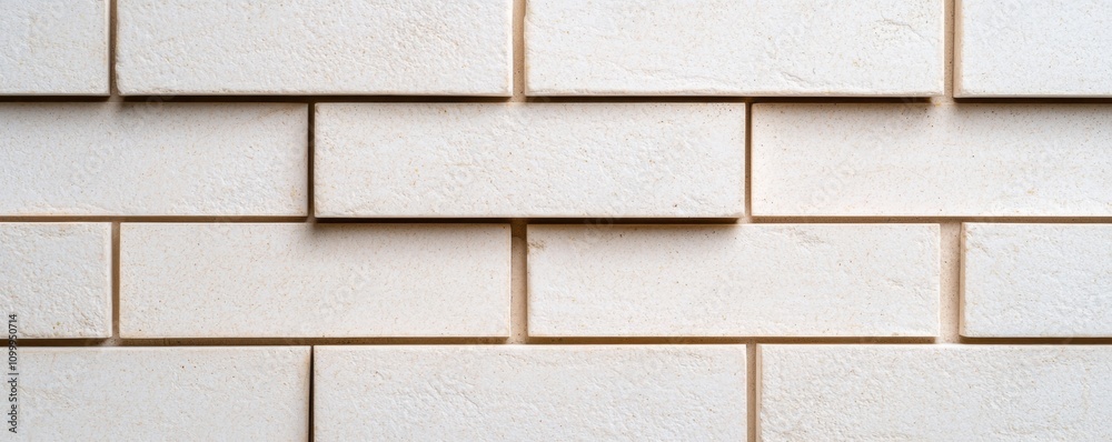 Fototapeta premium A close-up view of a white brick wall featuring a uniform pattern with a slight offset in the arrangement of the bricks.