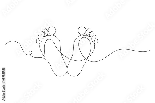 Foot sole continuous one line drawing of footprint isolated outline flat vector icon