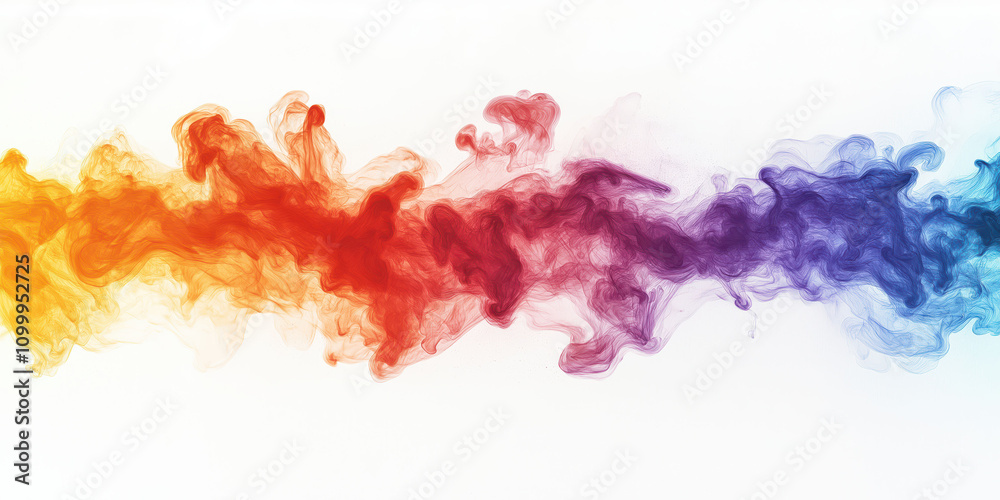 Fototapeta premium Colorful swirling smoke in gradient spectrum across white background