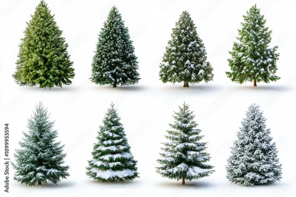 Fototapeta premium Collection of christmas Trees with Snow isolated on or white background