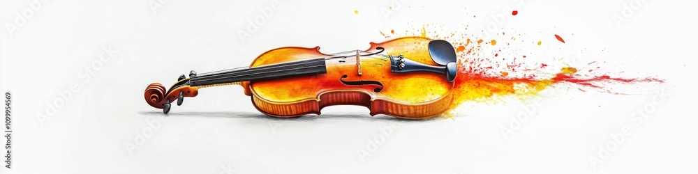 Fototapeta premium A vibrant violin surrounded by colorful splashes in an artistic display showcasing musical creativity and expression