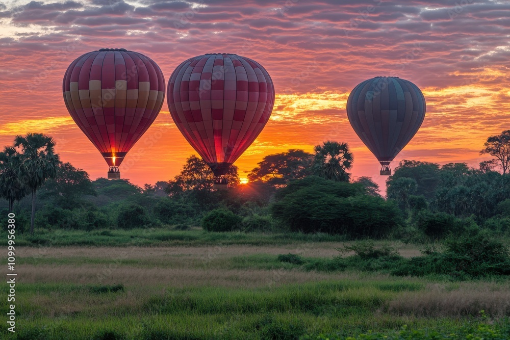 Obraz premium Hot Air Balloons at Sunrise in Soft Pastel Tones