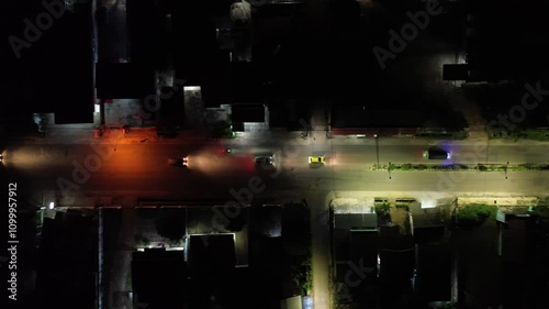 aerial top view of indonesian highway at night