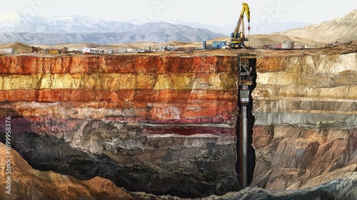 Aerial View of Open Pit Mine with Multi-colored Strata Formation