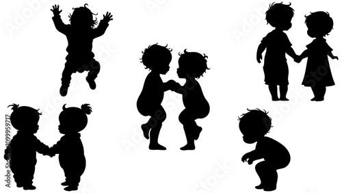 Stylish silhouette set of babies