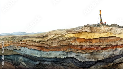 Geological Strata Revealed During Drilling Process in Remote Landscape