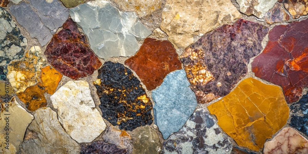 Fototapeta premium Texture of various stones showcasing a rich array of colors, highlighting the unique textures and vibrant hues found in different stones, perfect for design and creative projects.