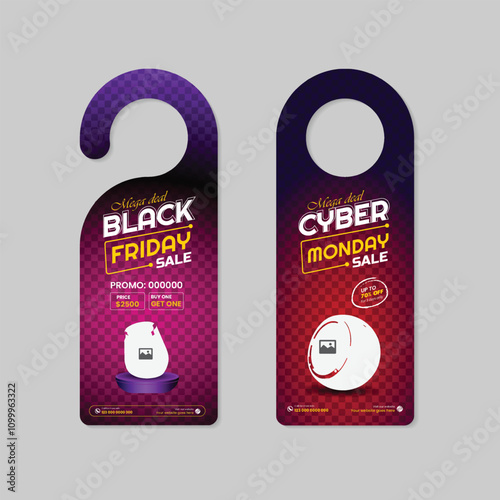 Black Friday product sale door hanger design template
 with two color variations