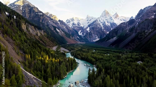 Flight Over Mountain River And Mountains