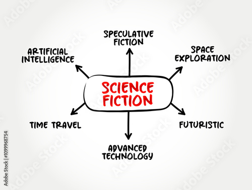 Science Fiction - genre of speculative fiction, which typically deals with imaginative and futuristic concepts, mind map text concept background