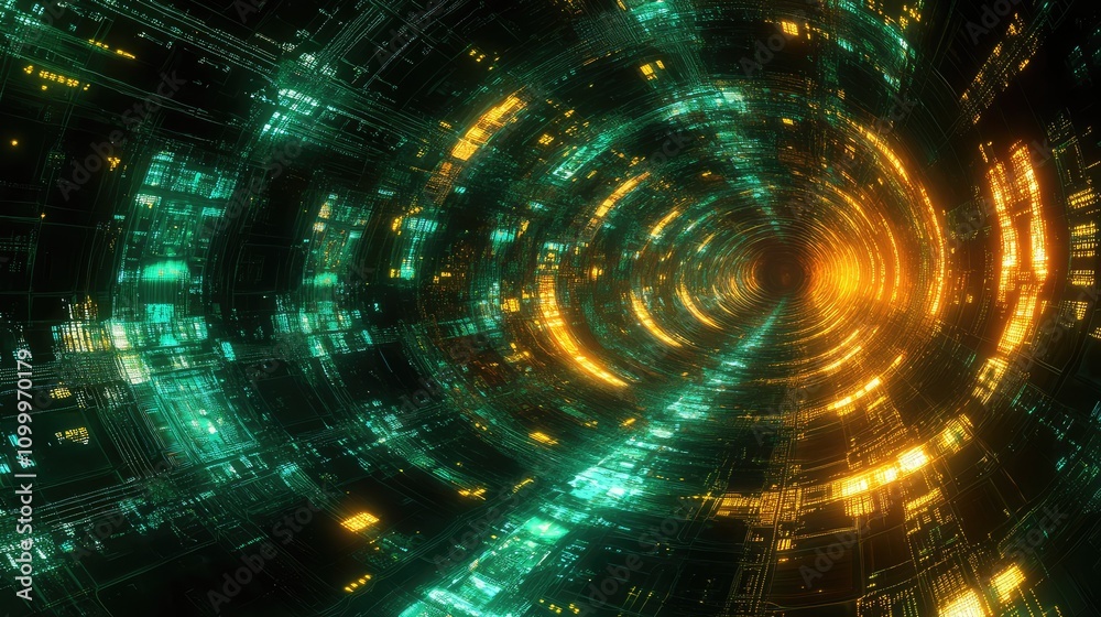 Obraz premium Abstract representation of data packets traveling along glowing paths in a digital environment