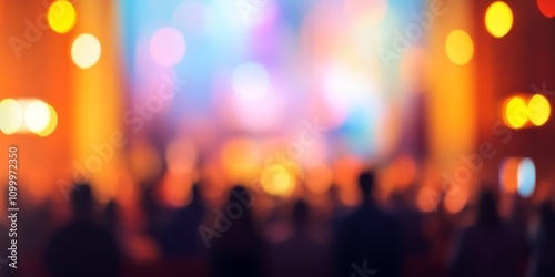 Blurred image of a Christian congregation worshiping God during a significant celebration in a large church hall, capturing the essence of faith and community in this vibrant Christian congregation. photo