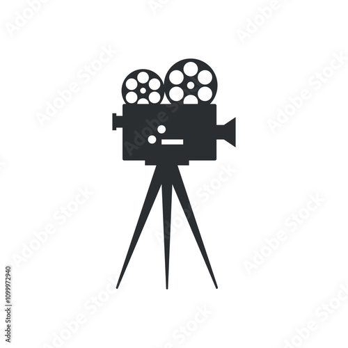Retro movie camera icon silhouette isolated on white background. Movie concept. Vector illustration