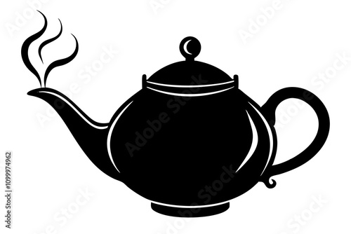 Kettle and Steam Silhouette – A Teapot with Rising Steam