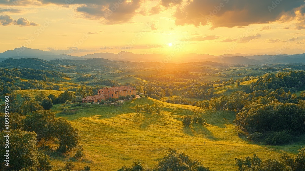 Obraz premium Country hills with a stunning aerial view of the castle in spring
