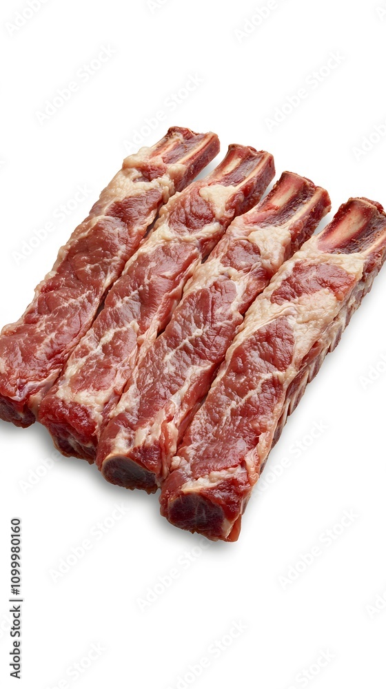 Obraz premium Food, Pork Ribs, on White Background, Photo Realistic, Wallpaper, Cover and Screen for Smartphone, PC, Laptop, 9:16 and 16:9 Format