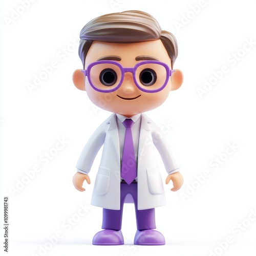 Cheerful Cartoon Doctor Character with Glasses