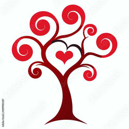 Tree of love abstract fantastic curved tree with love vector illustration on white background