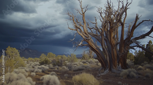 Ancient Bristlecone Pine Stands Sentinel in Desert Storm photo