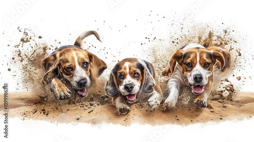 Dogs playing in a giant sandbox