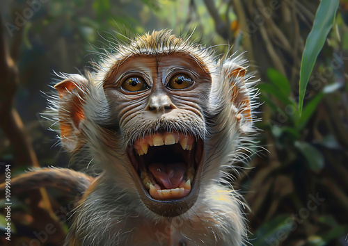 A cute monkey laughing joyfully photo