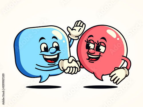 Text bubble shaking hands cartoon mascot. Suitable for business, marketing, promotion and design element