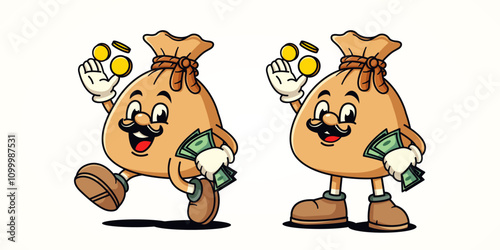 Money bag character cartoon mascot. Suitable for business, marketing, promotion and design elements