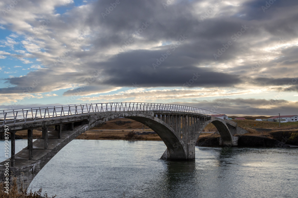 Obraz premium Bridge cross river Hvita, Hvanneyri, Iceland