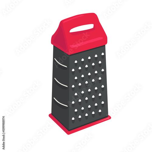 metal grater with a red handle. kitchen tool for grinding vegetables and fruits