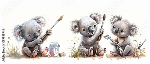 Koalas painting a mural