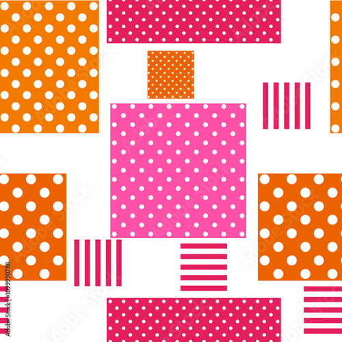 Seamless patchwork squares polka dot texture retro pattern