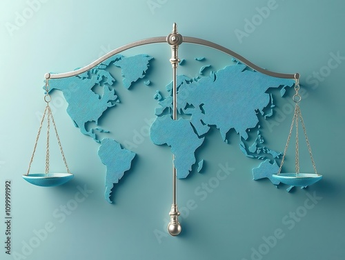 Global regulations map, interconnected legal enforcement, 3D illustration