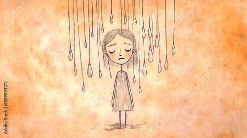 Sad girl standing under hanging nooses representing depression and suicide
